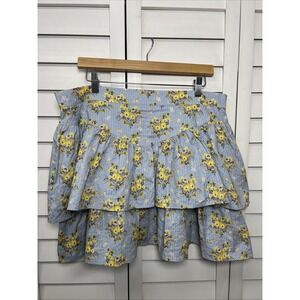 Happy x Nature Floral Tiered Ruffle Cotton Cottagecore Mini Skirt Size 14